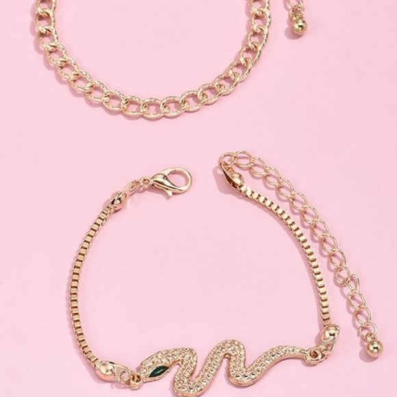Gold Chain Snake Bangle Bracelet Set 2pc - Picture 3 of 3